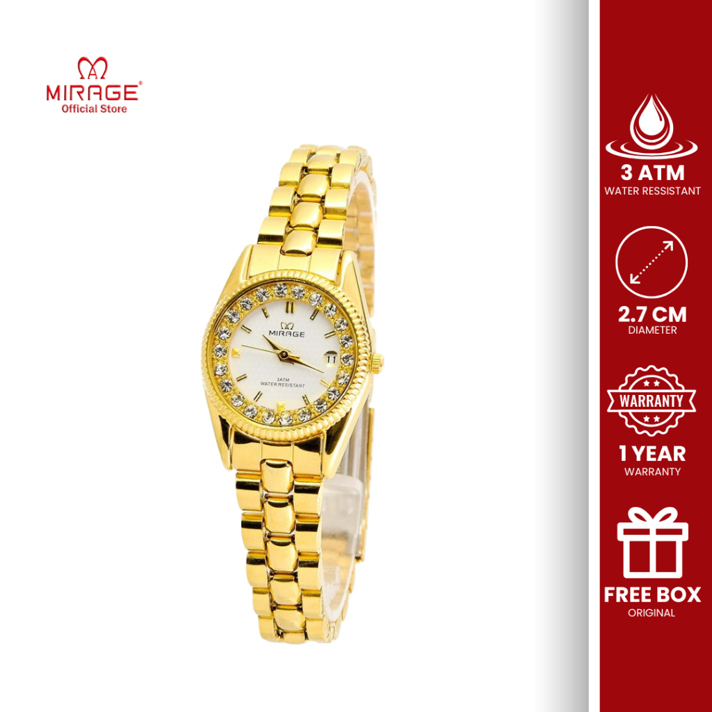 Mirage Original Jam Tangan Analog Wanita Mewah Rx Permata Tahan Air Anti Karat Gold 1580 Bergaransi
