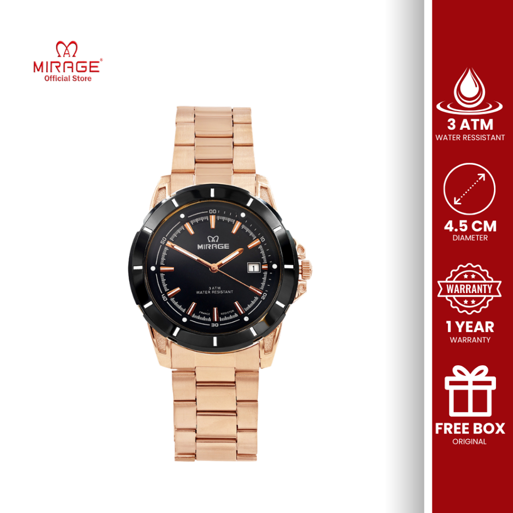Mirage Analog Sporty Jam Tangan Pria Full Rosegold Mewah Bergaransi 1 Tahun Steel Anti Karat 8713 M