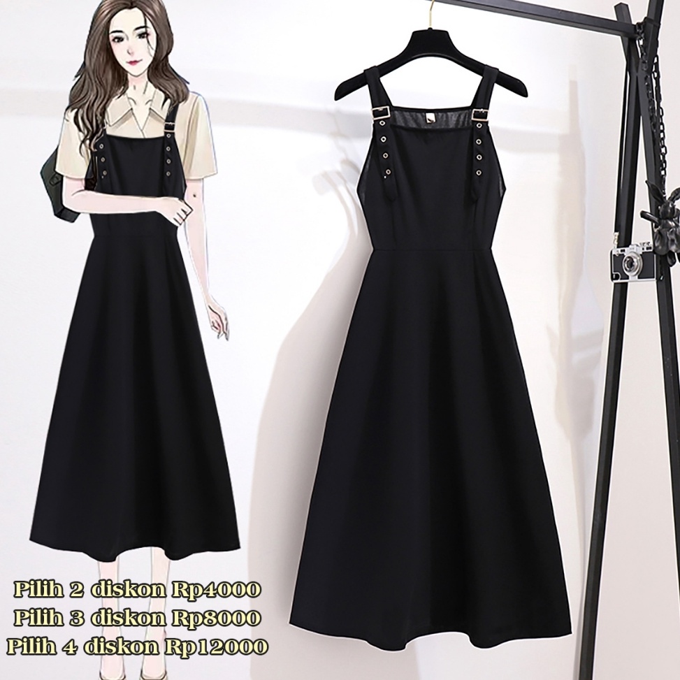KODE G54L  kekinian factory  Ready stok overall korean style bigsize hitam overall dress jumbo wanit