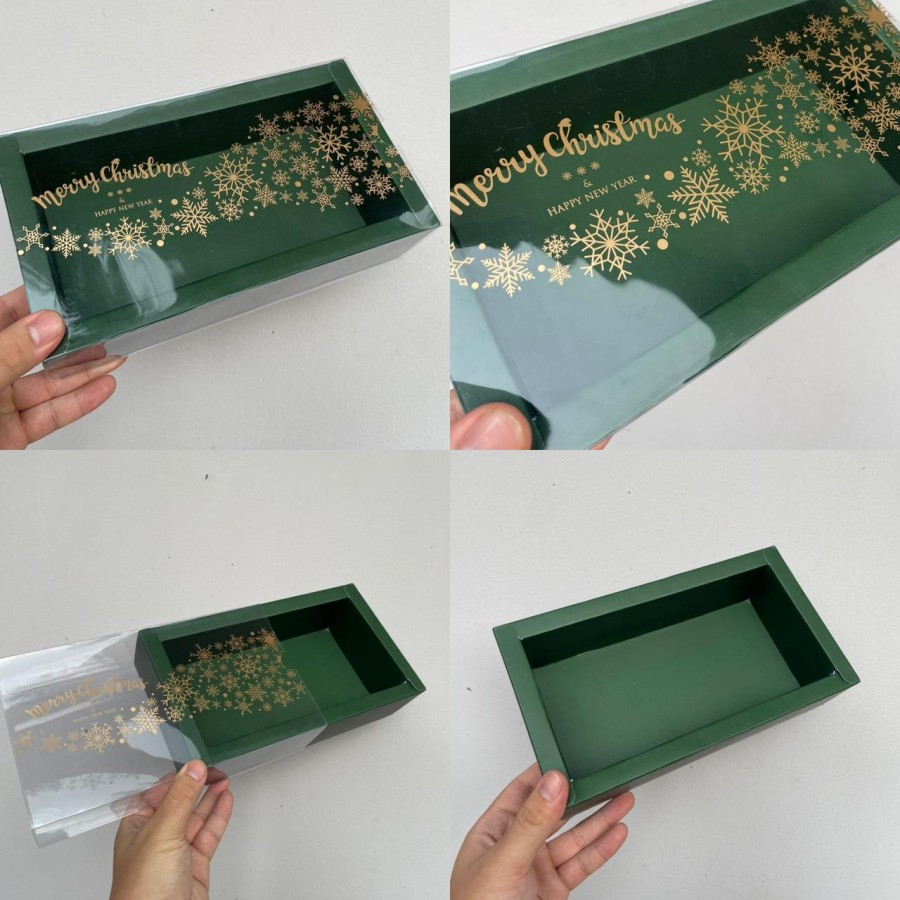 

5 Pcs Dus Mika Transparan Hampers Natal Hijau Tua Tanpa Sekat Ukuran 22 x 11 x 6cm