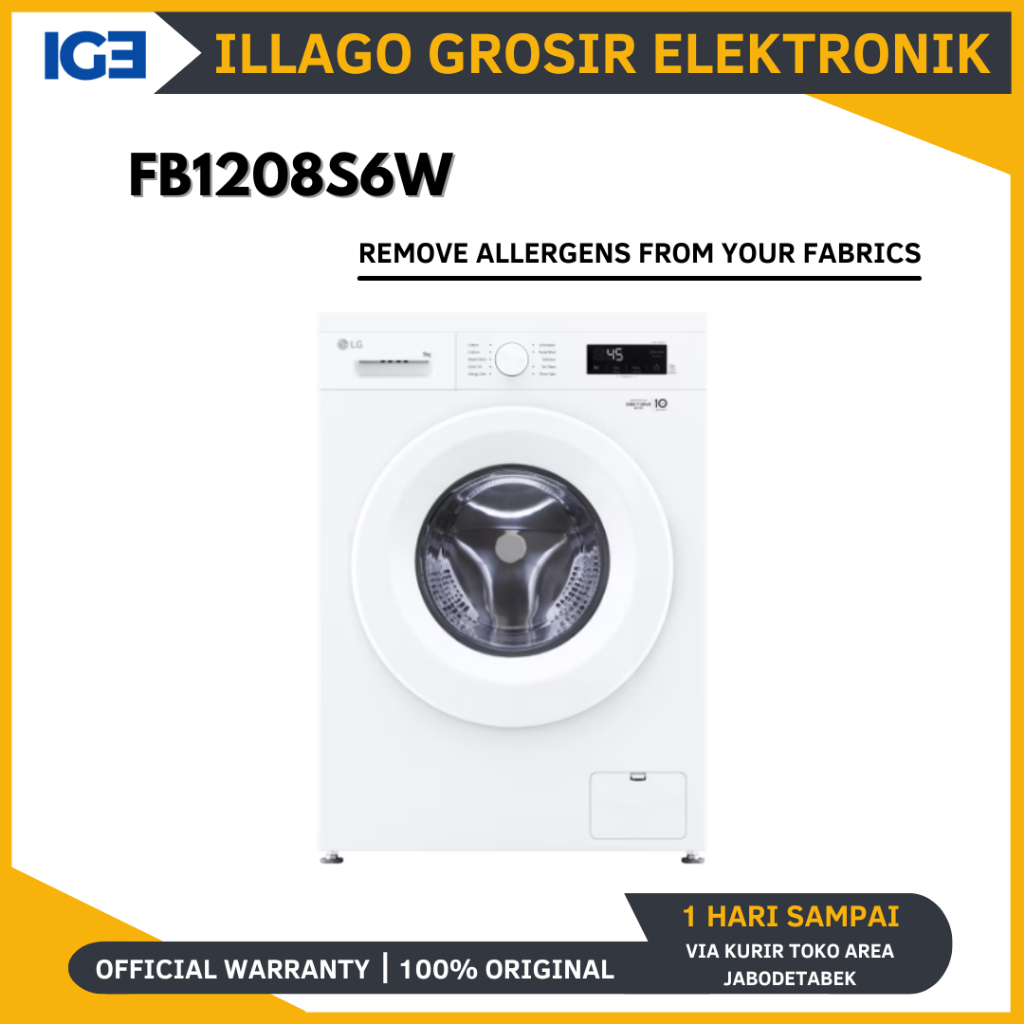 LG FB1208S6W Mesin Cuci 8 kg Front Loading 6 Motion Inverter Direct Drive dengan Smart Diagnosis