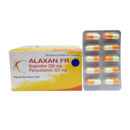 Alaxon FR Ibuprofen 200 mg Paracetamol 325mg (1 strip isi 10 kapsul)/ Obat pereda demam dan nyeri