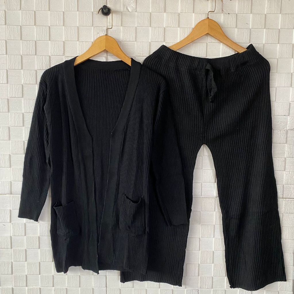 Setelan Celana Rajut Wanita / Set Cardigan Rajut / One set Polos Terbaru Lengan Panjang