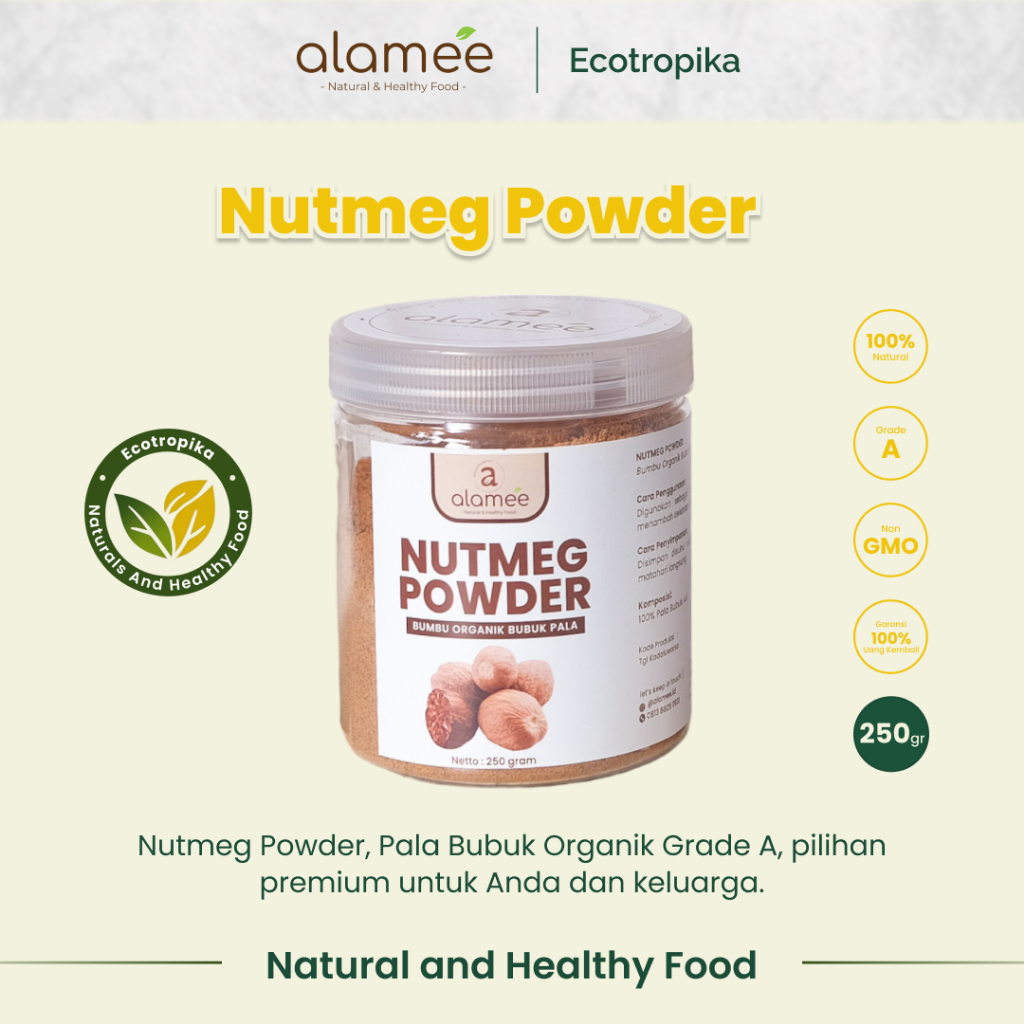 

Bumbu Dapur Pala Bubuk Nutmeg Seasoning Powder Rempah Murni Asli Tanpa Campuran Organik Premium 250g