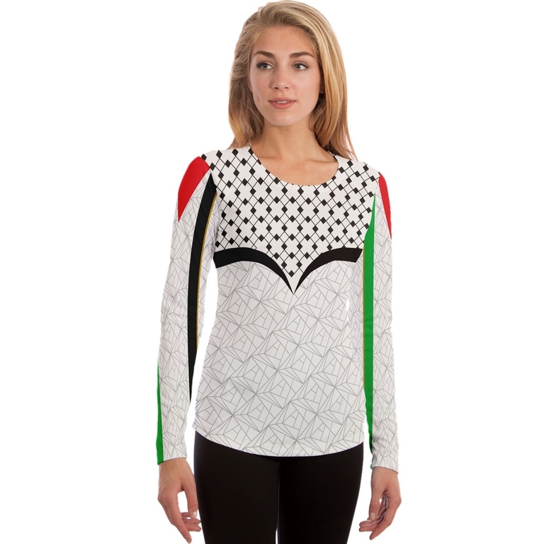 kaos wanita jersey palestina - baju jersey palestina fullprinting 3D gratis custom nama dan logo