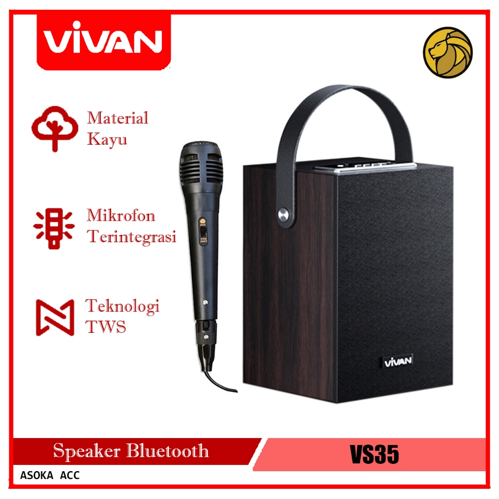 Vivan Retro Bluetooth Speaker 4 Inch VS35 + Microphone kabel Karaoke Speaker Bahan Kayu