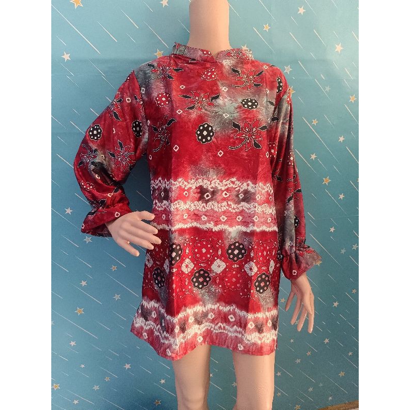 tunik jumputan velvet print (marun)/tunik kerja