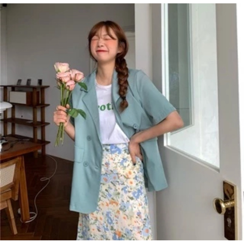 Blazer Korea Wanita  Outerwear Potongan Longgar Warna