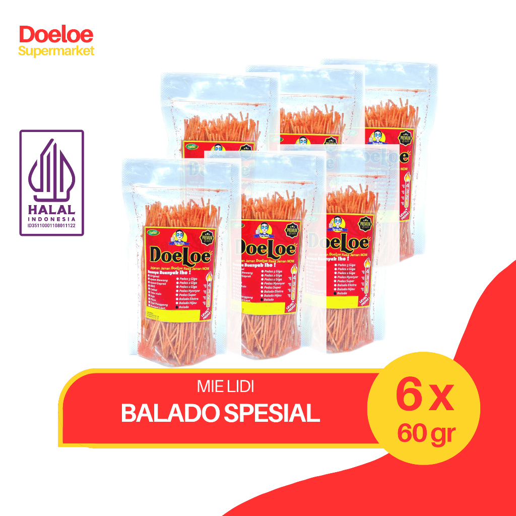 

(PAKET HEMAT 6PCS) Doeloe Mie Lidi Rasa Balado Spesial 60gr x 6 Pcs