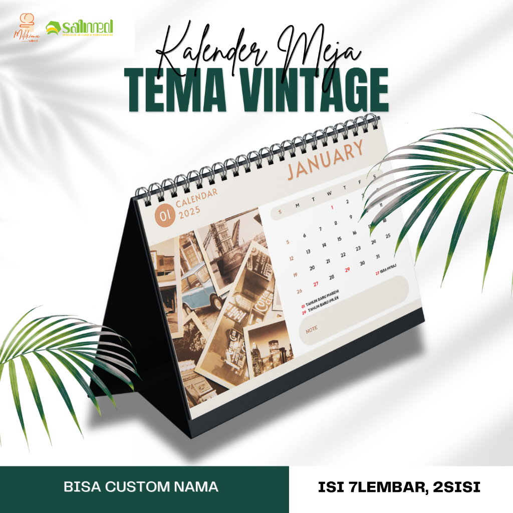 

Kalender Meja 2025 A5 Dudukan Linen Tebal Vintage | Isi 7 Lembar 2 Sisi
