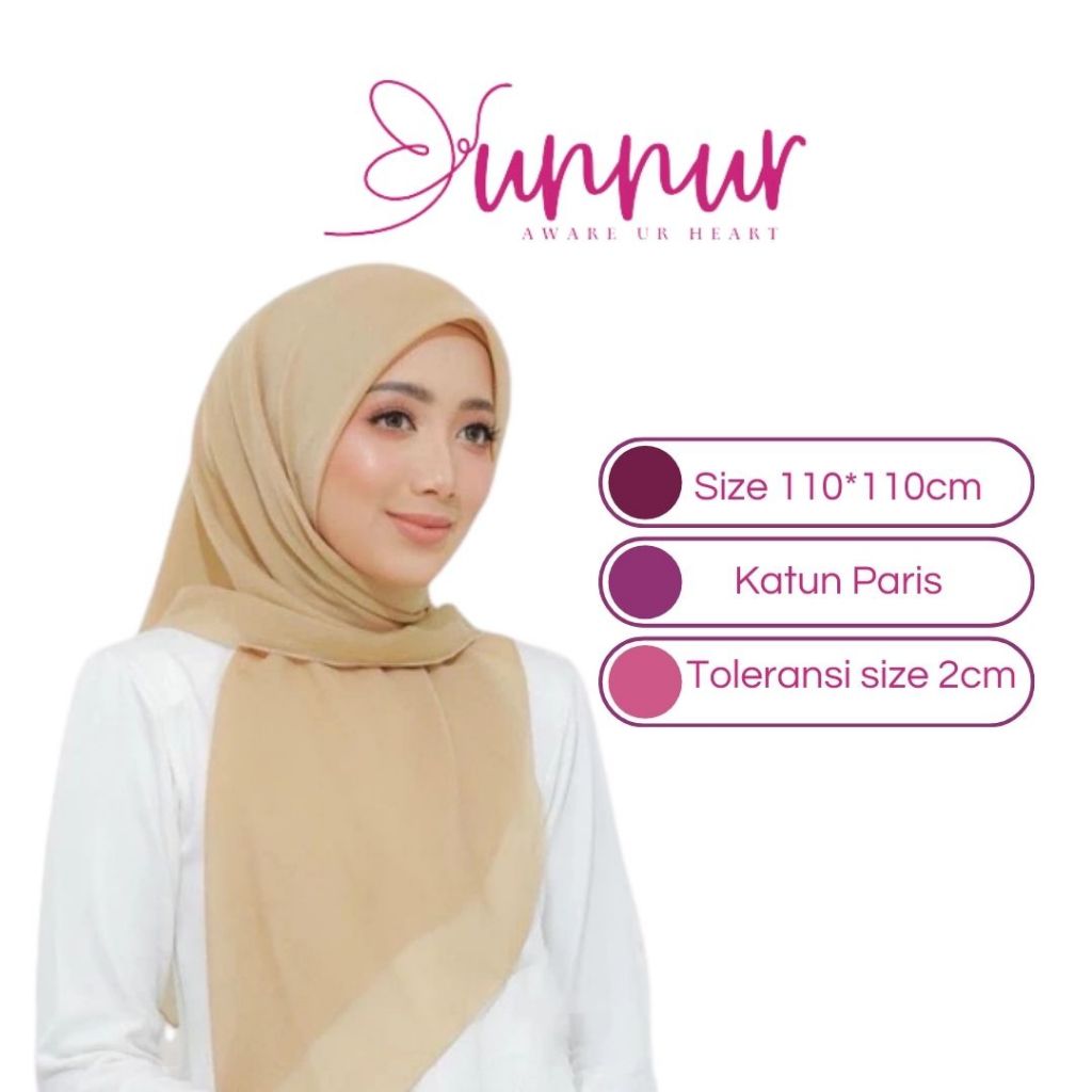 SUNNUR Hijab Segi Empat Katun Paris Jadul - Hijab Tudung Kerudung Paris Jadul - Honey Cream