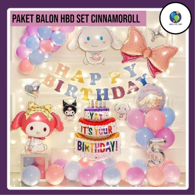 Paket Balon Sanrio Jumbo Angka / Set Dekorasi Ulang Tahun Anak Perempuan