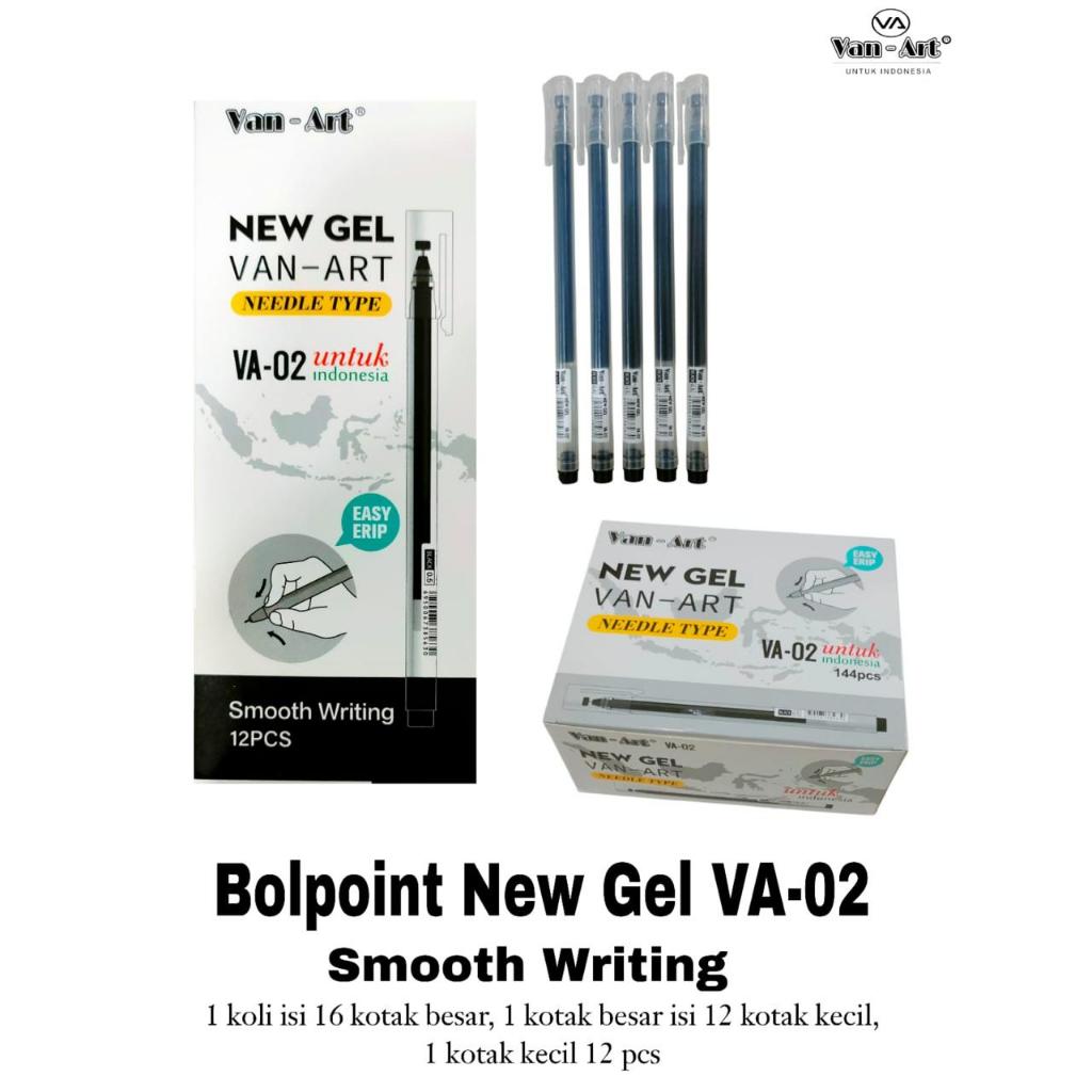 

Bolpoin New Gel Van-Art V-02 HITAM (1kotak 12pc), bolpen, gelpen, newgel
