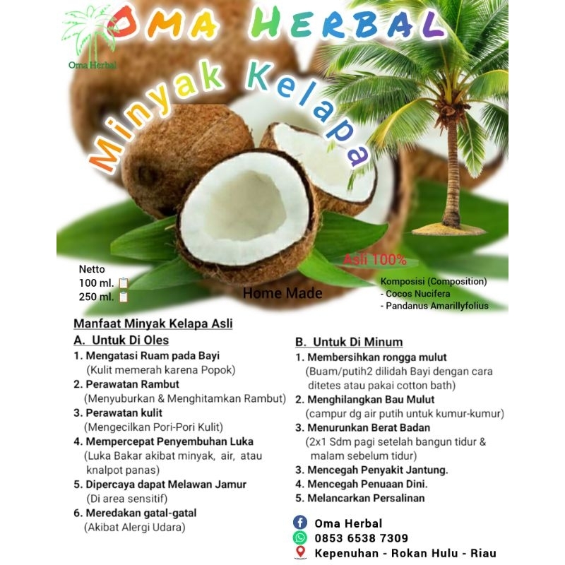 

Minyak Kelapa Oma Herbal isi 250 ml mengatasi segala keluhan