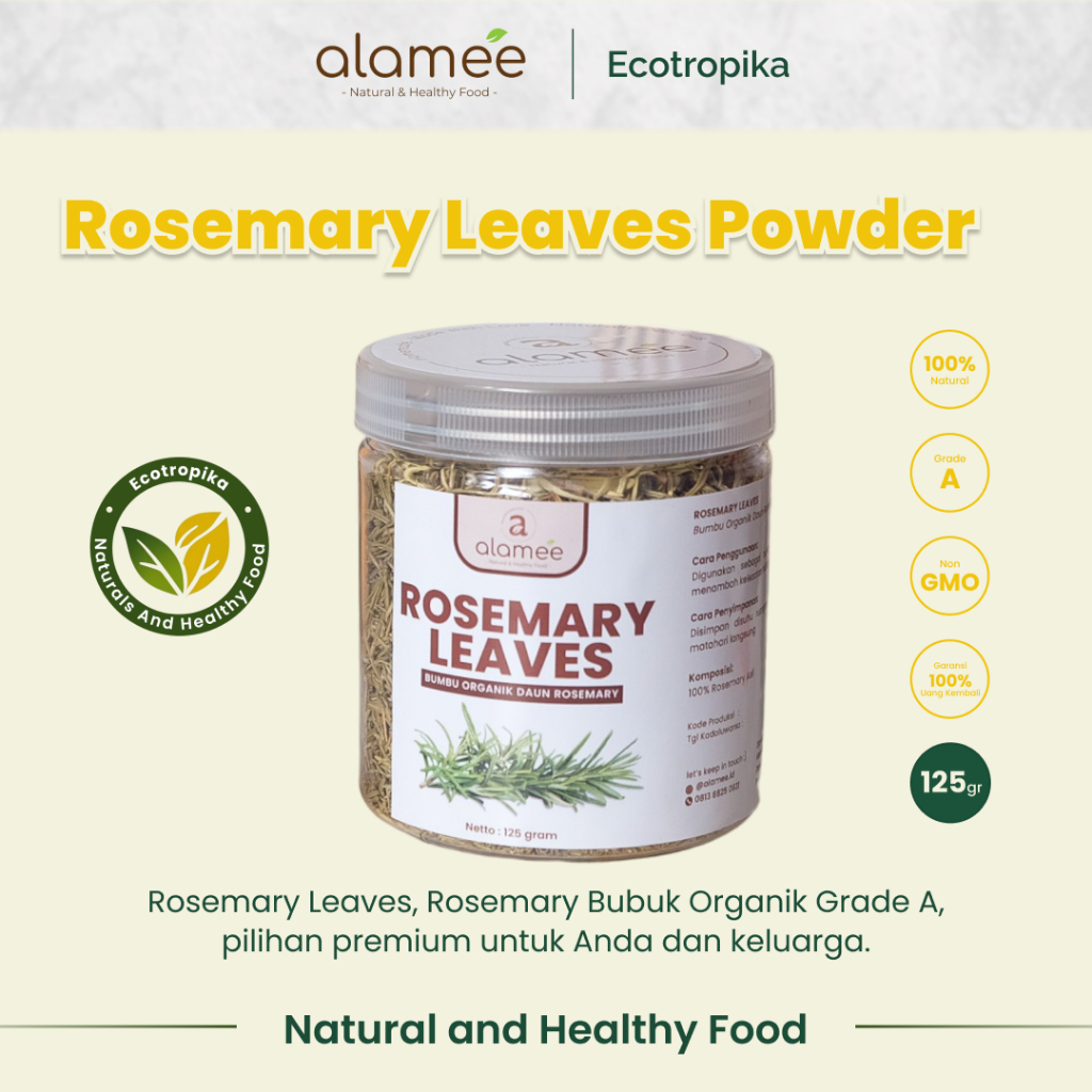 

Daun Rosemary Kering Dried Leaves Garnish Murni Asli Tanpa Campuran Bumbu Dapur Premium Spesial 125g