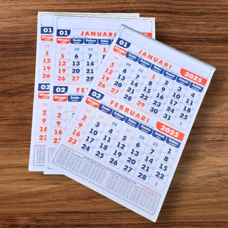 

kalender kerja BI tahun 2025 6 lembar 2 bulanan ukuran 32x48cm(terima cetak castume merek)