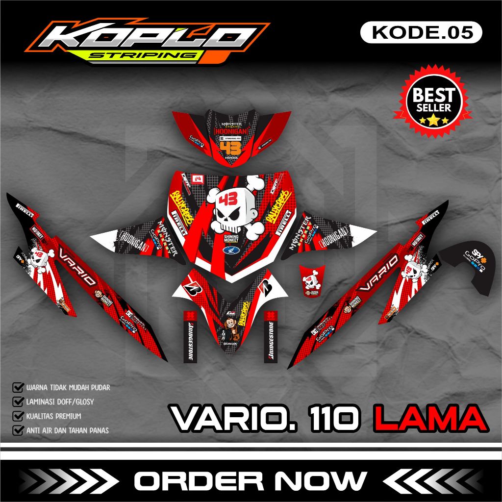 Sticker Decal Full Body VARIO Lama/Karbu - Dekal Stiker Variasi Motor VARIO 110 Desain Monster KPL.0