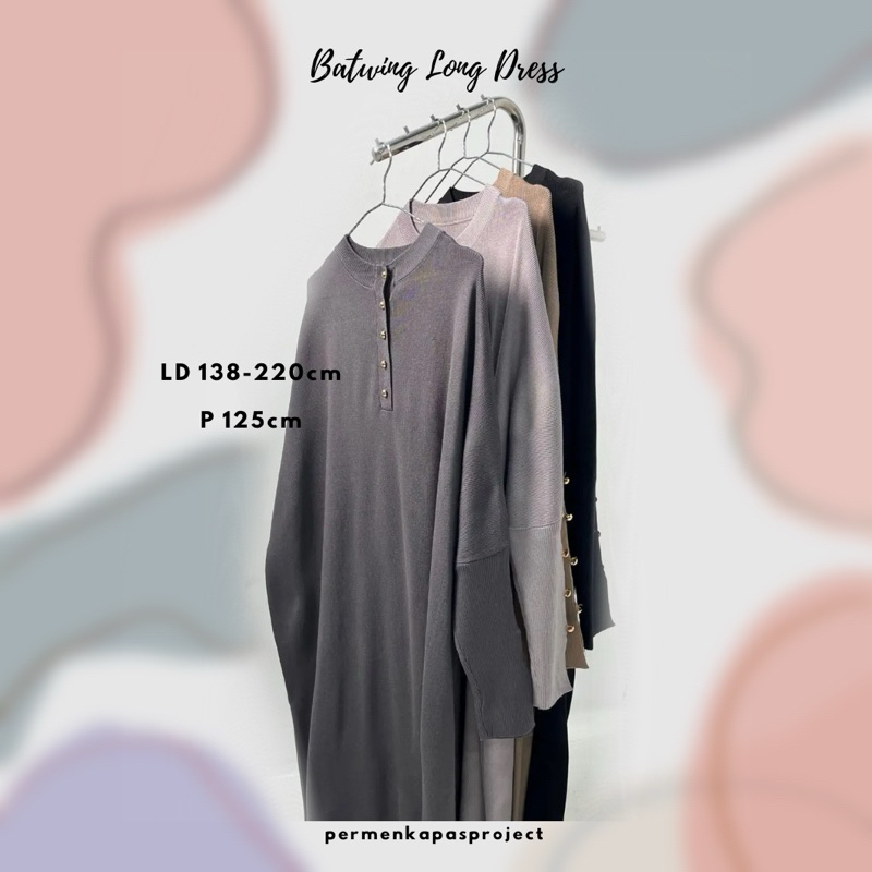 Permenkapasproject - Batwing Long Dress - Gamis Rajut Inara Busui Premium