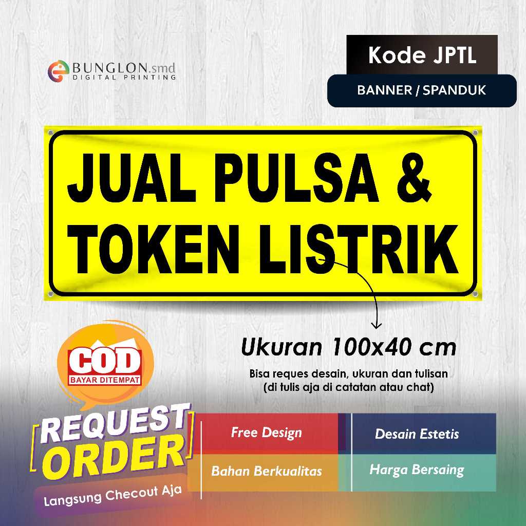 SPANDUK BANNER JUAL PULSA DAN TOKEN LISTRIK KODE JPTL KUNING