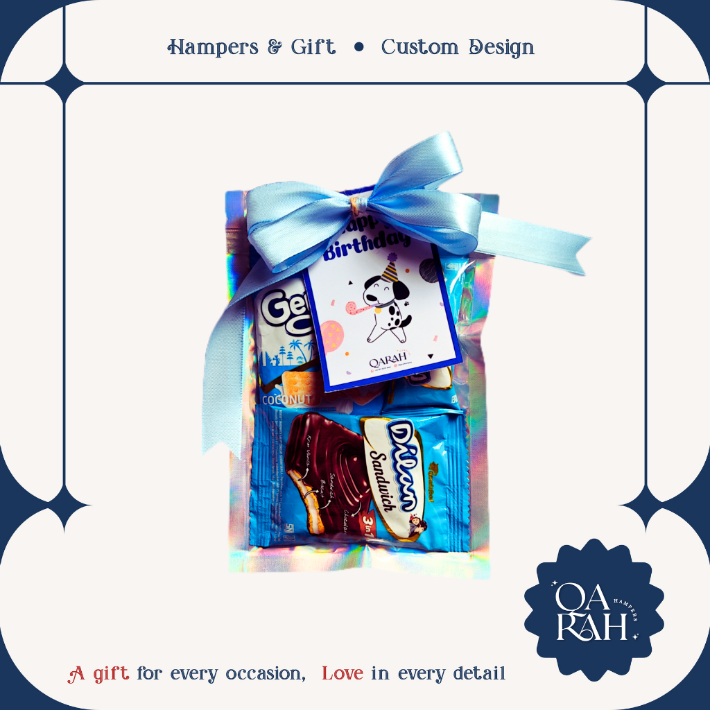 

QARAHHAMPERS BASIC SIZE S BIRU | BINGKISAN SNACK HAMPERS ULANG TAHUN ANAK GIFT FREE CUSTOM LABEL PITA KARTU UCAPAN HAPPY BIRTHDAY GRADUATION LULUS TERIMA KASIH THANK YOU ACARA HAMPER ULTAH KHITAN BLUE MURAH PAKET HEMAT DILAN GERY SALUUT WAFER KUE COKLAT