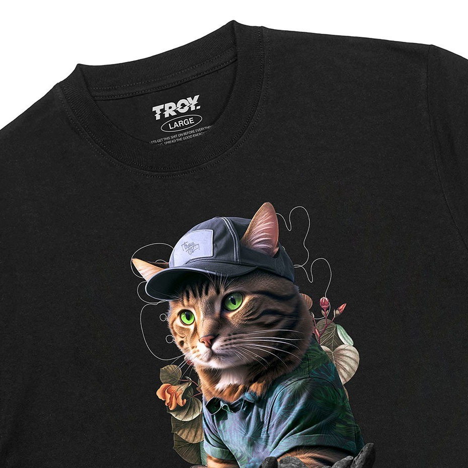 Troy Company Tshirt Black Cute Cat - Kaos Pria Lengan Pendek Hitam MT 2411