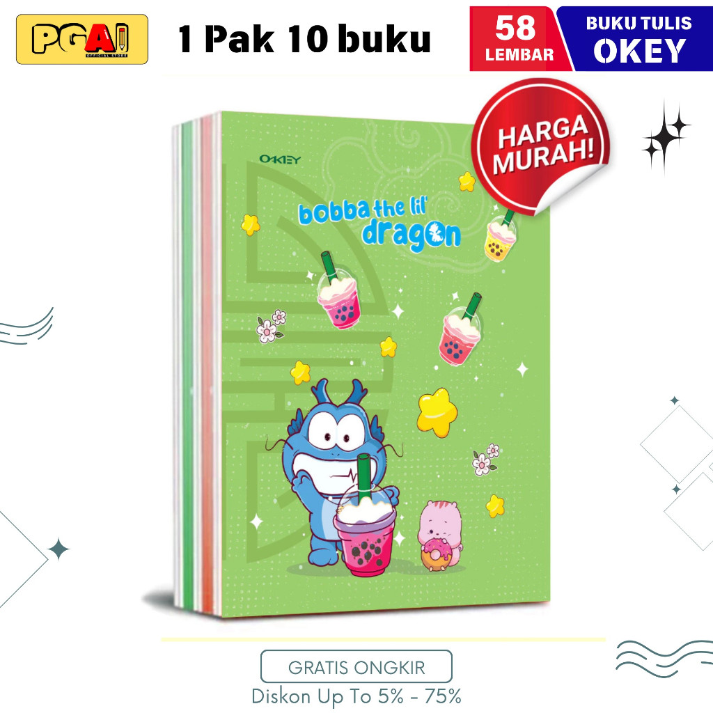 

BUKU TULIS OKEY 58 LEMBAR 210 X 160 MM 1 PACK ISI 10 PCS ALAT TULIS STATIONERY