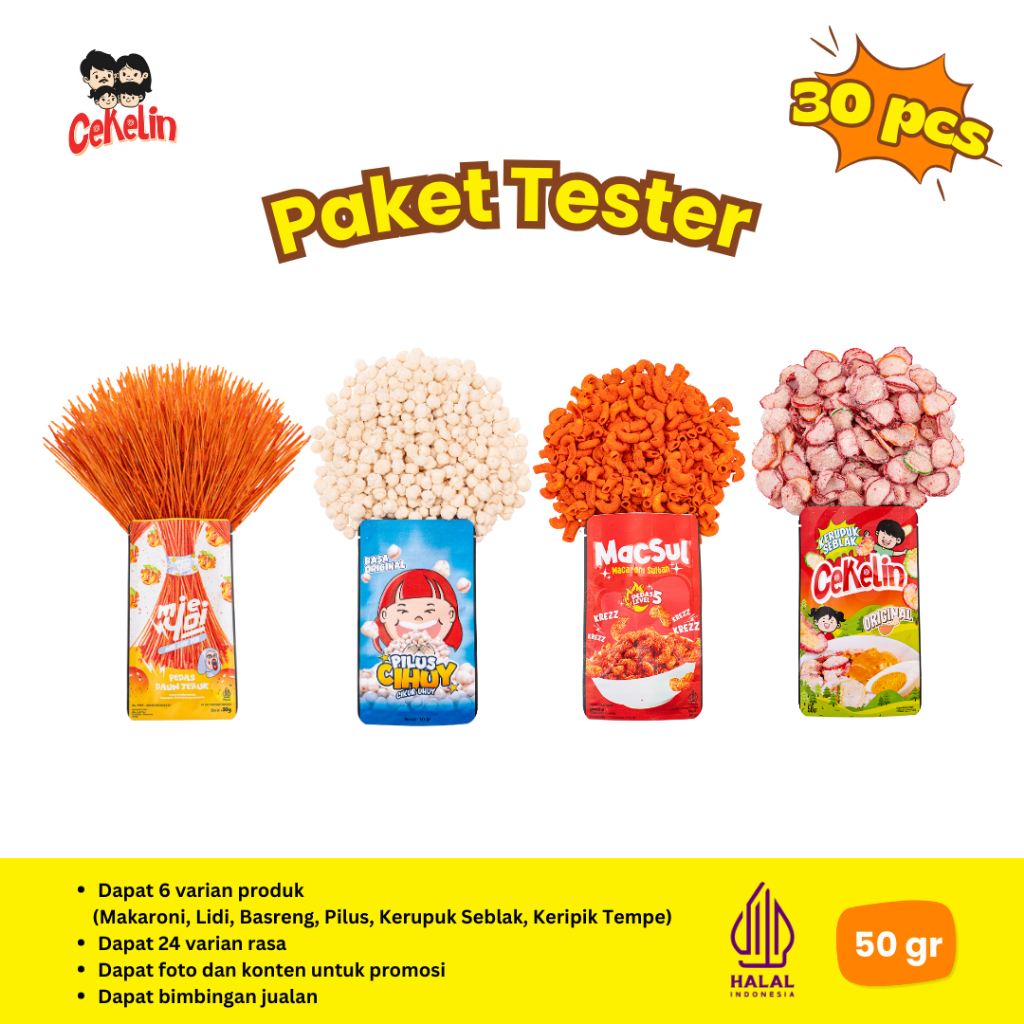 

CEKELIN Cemilan Paket Tester 30pcs - Isi 4 Varian Produk