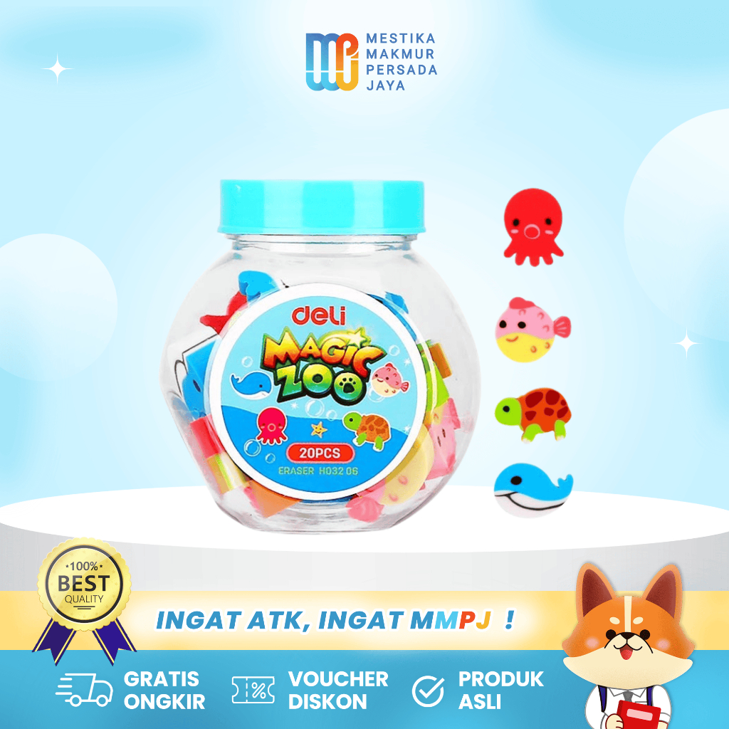 

Deli Penghapus Pensil Karakter Lucu Bentuk Hewan 1 Tube Isi 20 Pcs EH03206