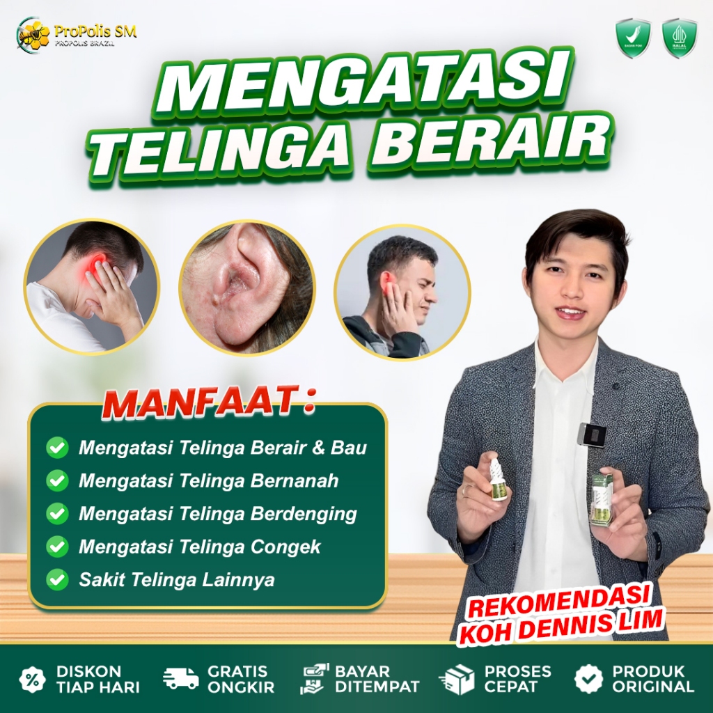 Propolis Sm Obat Tetes Telinga Berair, Congek, Curek, Kuping Kurang Pendengaran, Gendang Telinga Bol