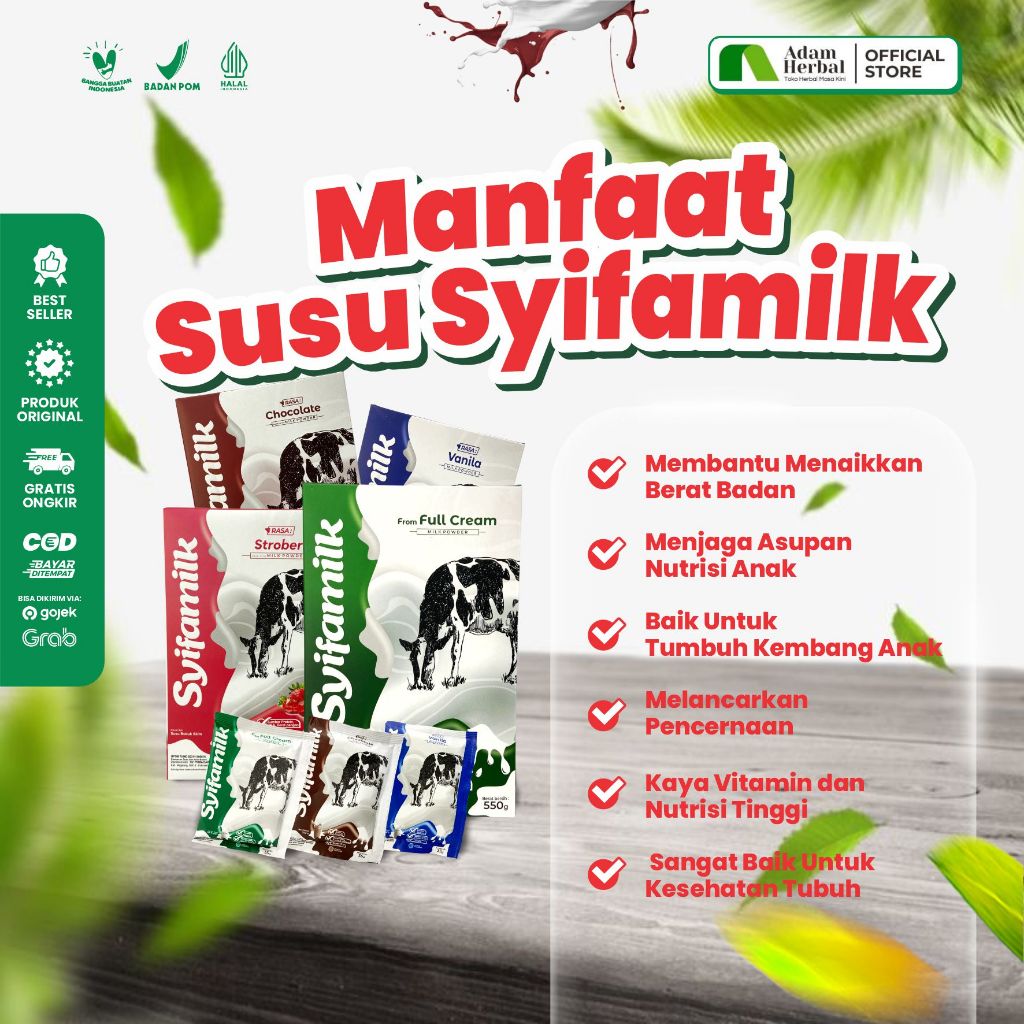 

SYIFAMILK ALL VARIAN - Susu Penambah Berat Badan Susu Langsing Susu Diet Meningkatkan Fungsi Otak dan Menambah Masa Otot Nutrisi Tinggi & Lezat 550gr New Terlaris - Adam Herbal