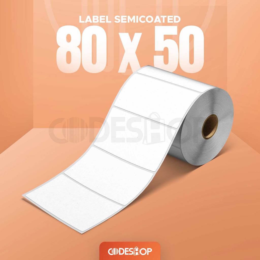 

Label Stiker Semicoated 80x50 mm Codeshop 1 Line isi 1000 Pcs Semicoat Roll Print Barcode Barang