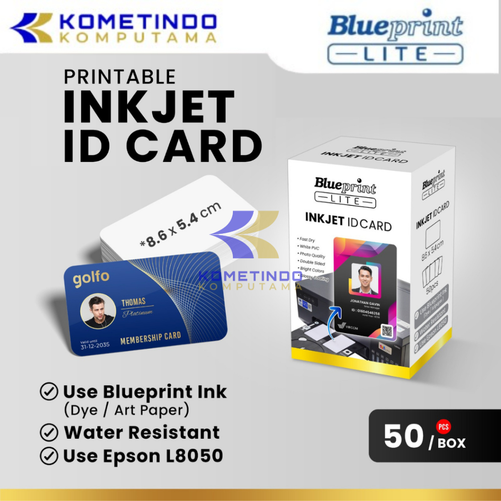 

50pcs/BOX Kartu Printable inkjet id card blueprint 8.6x5.4 760 mic u Epson L8050 L18050 Kemasan 1 Box