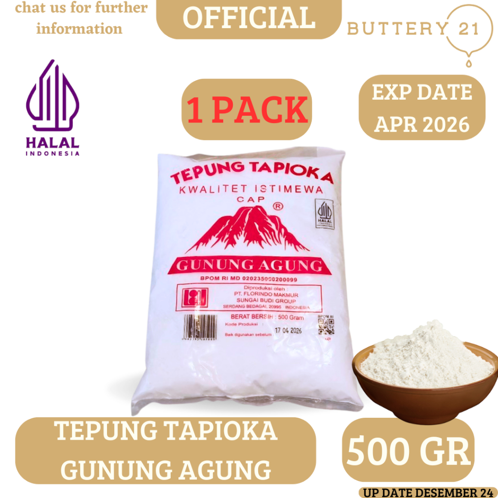 TEPUNG TAPIOKA GUNUNG AGUNG 500 GR/TEPUNG SINGKONG/TEPUNG TAPIOKA