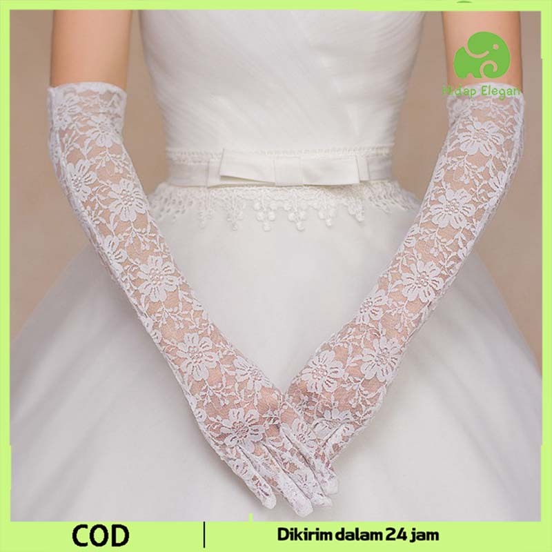 Sarung Tangan Renda Panjang Bridal Sarung Tangan Brukatlace Gloves  Wedding Gloves Putih Dan Hitam 1
