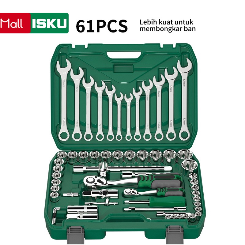 ISKU Kunci Shock Set Alat Kunci Pas 61 Potong Wrench Ring Wrench Set Auto Tool Set Tool Box Kunci To