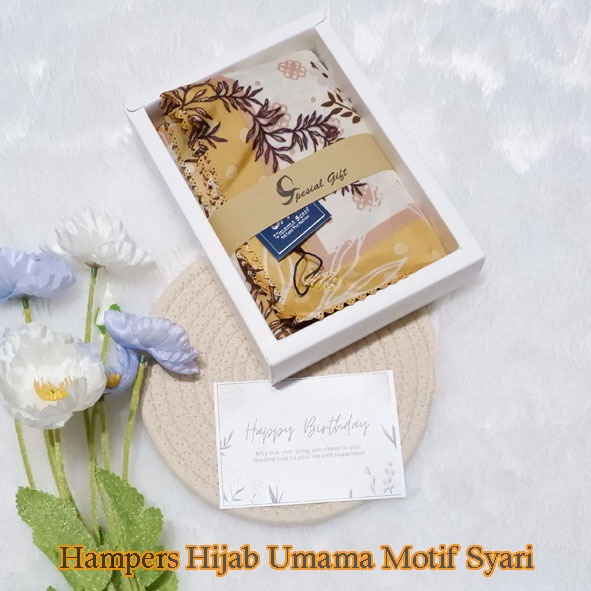 Hampers satu hijab segi empat umama motif syari lasercut
