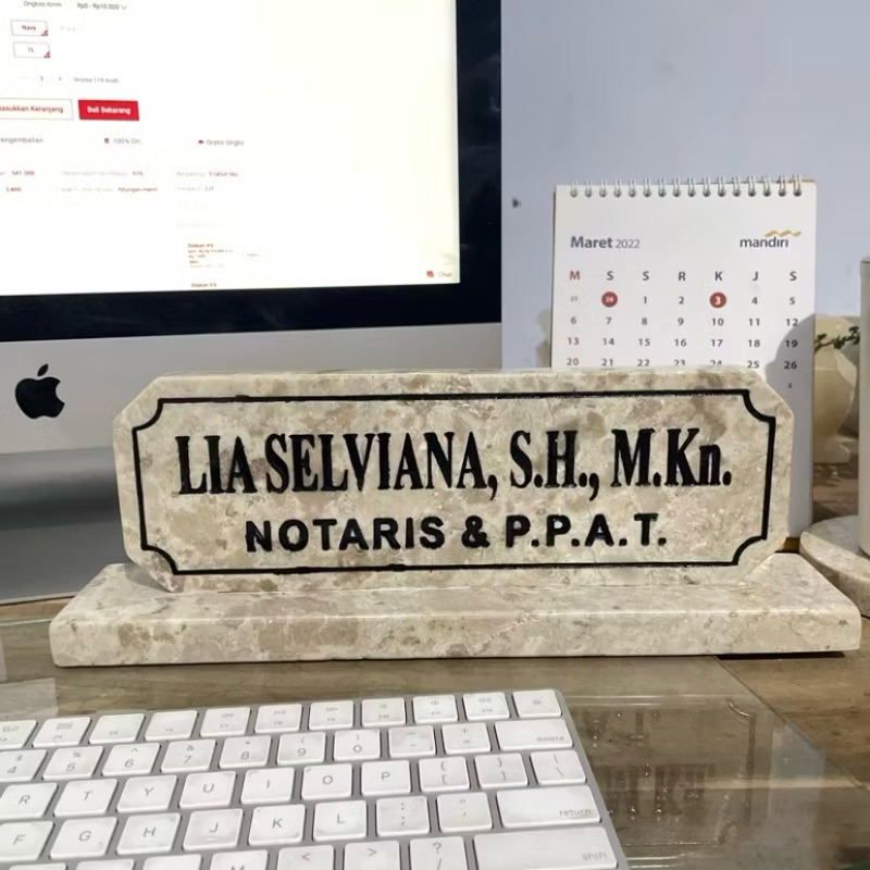 

deco- Papan nama meja kantor Qira beige | grey [premium] | warna & tulisan sesuai permintaan grade A