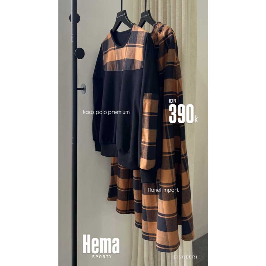 Zisheeri Set Sporty Hema Kekinian Dengan Bahan Kaos Polo Premium Kombinasi Flanel Import