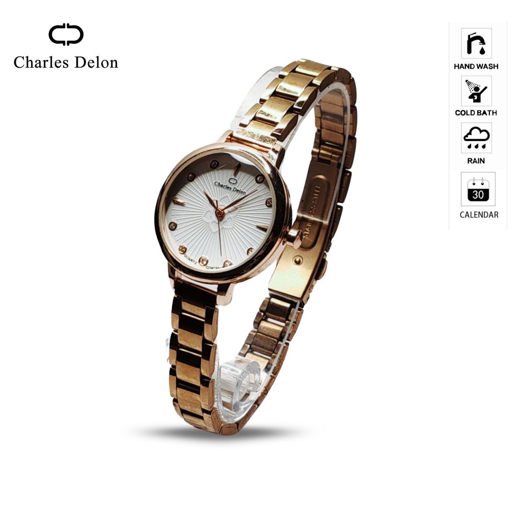 Charles Delon Jam Tangan Wanita Watch Rantai Anti Air Box Original CDW 7804