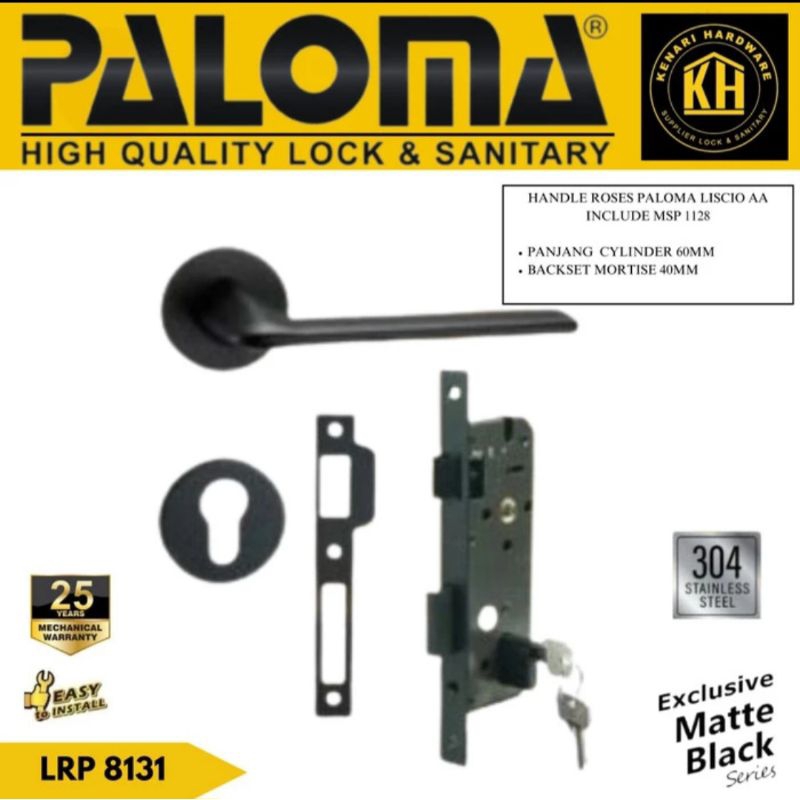 PALOMA Handle Pintu Set Kunci Pintu HRP LRP 8131 Gagang Pintu Hitam