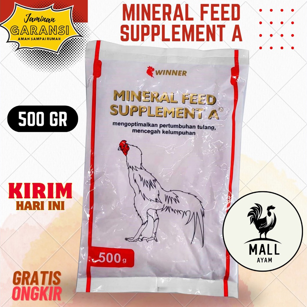 AYAM MALL Mineral Feed Supplement A Putih 500gr Pakan Makanan Ternak Ayam Vitamin Suplemen Tulang Ce