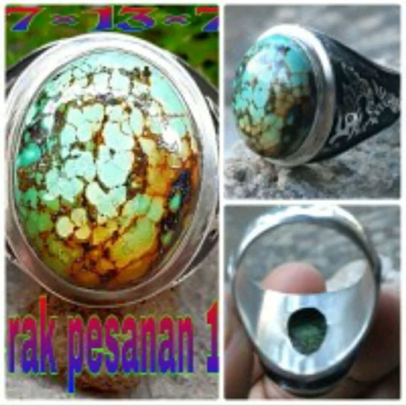 Natural Pirus Hubei Motif Beras Wutah In Ring Perak Pesanan Mewah Size 8