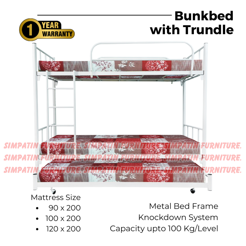 Tempat Tidur Besi 3 Tingkat Susun Sorong Minimalis