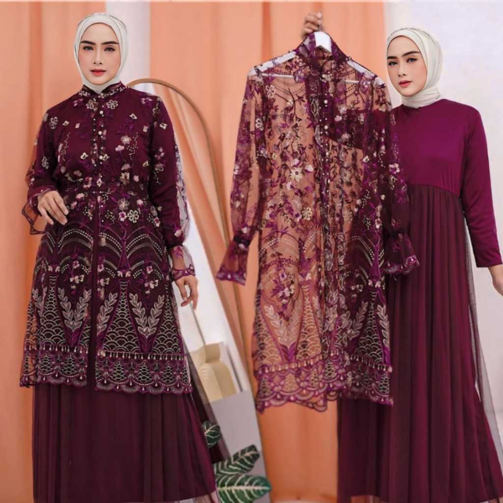 Arina Dress Kombinasi Organza Outer Tulle Bordir Outer  Dress Wanita Outer Organza Fashion Wanita