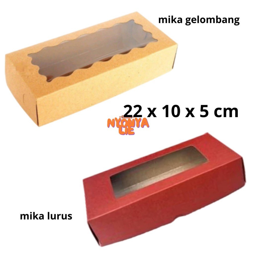 

22x10x5 Dus Kraft Window Mika Gelombang Laminasi Box Kemasan Karton Jendela Kue Brownies Souvenir