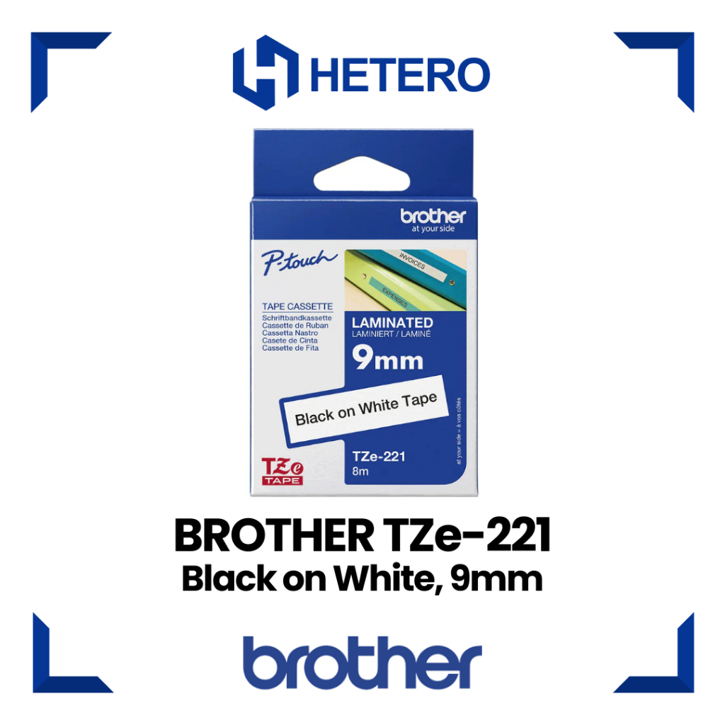 

BROTHER Color Tape TZE-221 Black on White, 9mm