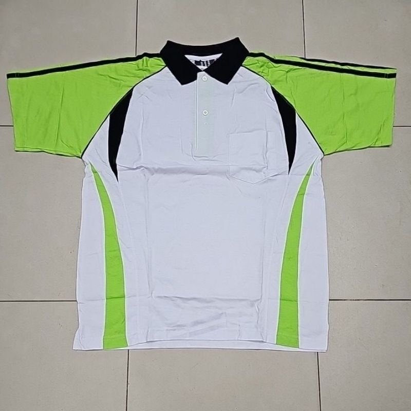 KAOS OLAHRAGA / BAJU SERAGAM OLAHRAGA WVB20 KATUN LEMBUT PUTIH KOMBINASI HIJAU NEON