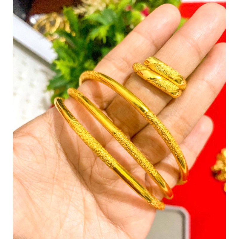 (GARANSI 1THN)Set gelang keroncong pasir isi 3 + cincin LAPIS KRISTAL EMAS 24K