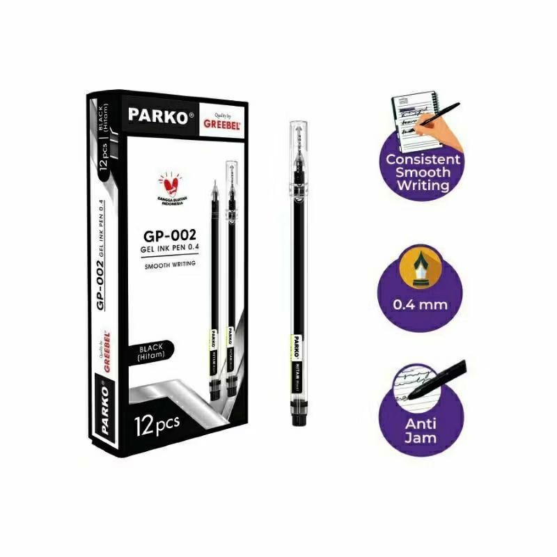 

( PER KOTAK ) PARKO GEL PEN GP-002 HITAM 0.4