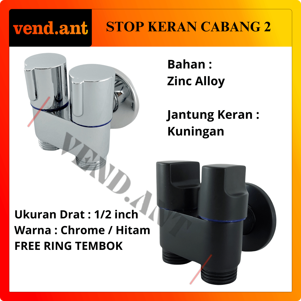 Stop Kran Double Stop Keran Cabang Air 1/2 inch